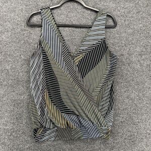 Allison Joy Blouse Womens S Striped Wrap Front Sleeveless Modern Minimalist Chic